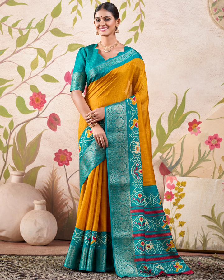 Mustard Color Patola Print Tussar Chex Saree