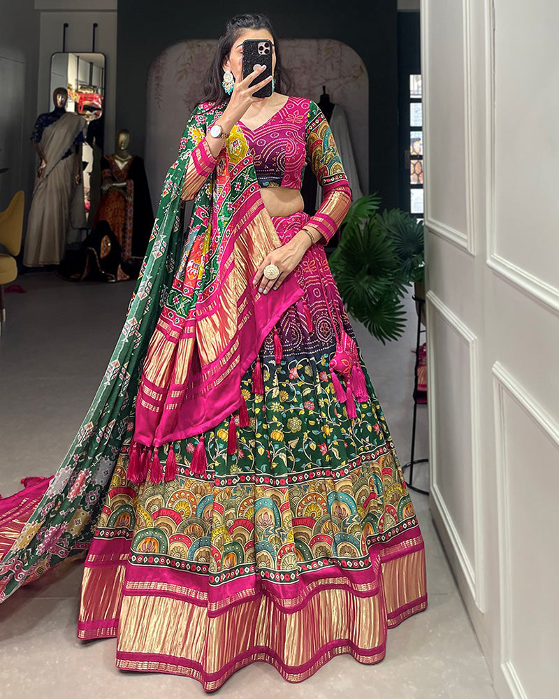 Multi Color Gaji Silk Lehenga Choli