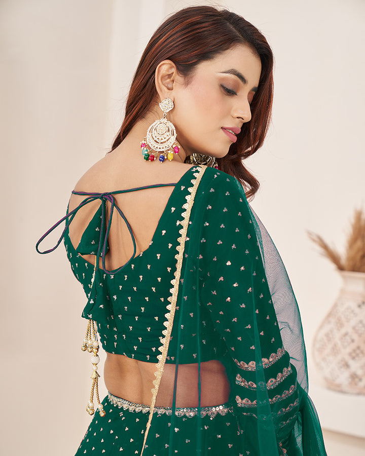 Teal Green Color Georgette Lehenga Choli With Net Dupatta