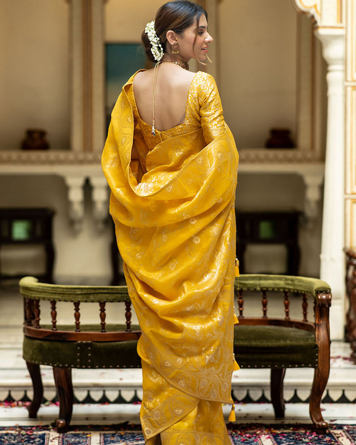 Designer Yellow Color Jacquard Weaving Banarasi Silk Saree