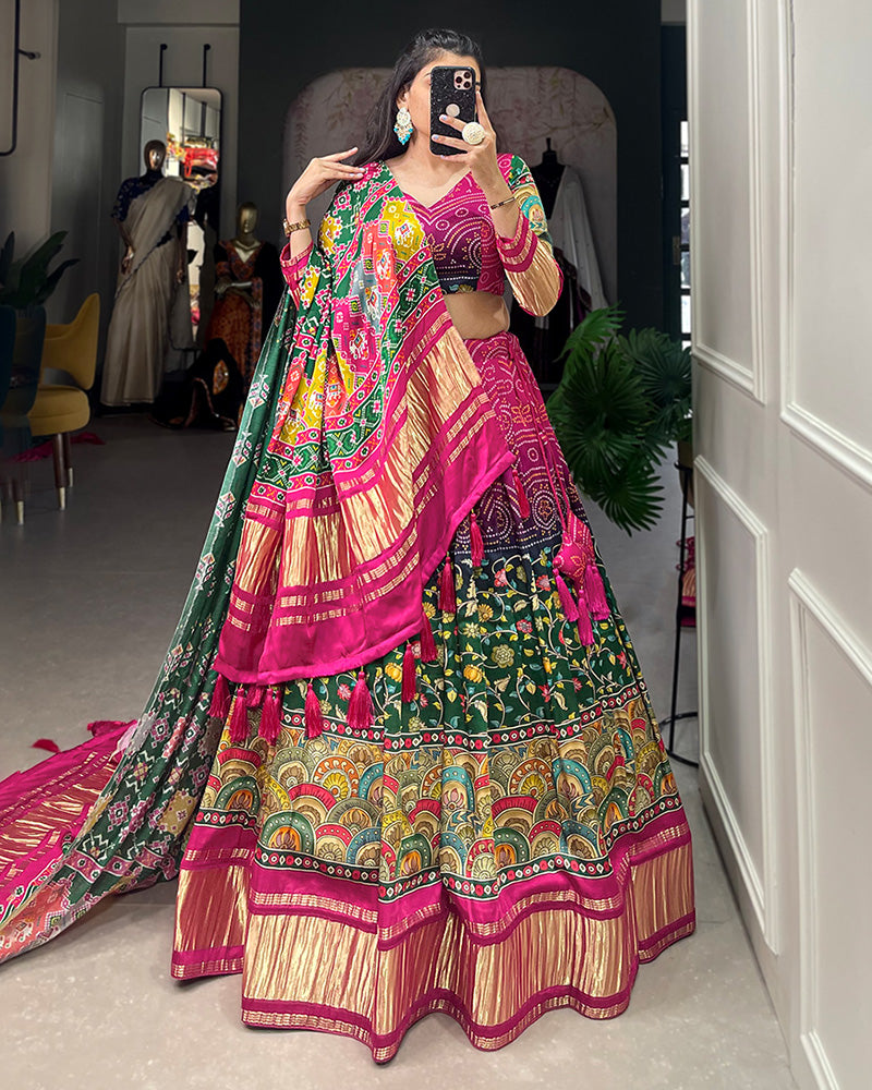 Multi Color Gaji Silk Lehenga Choli