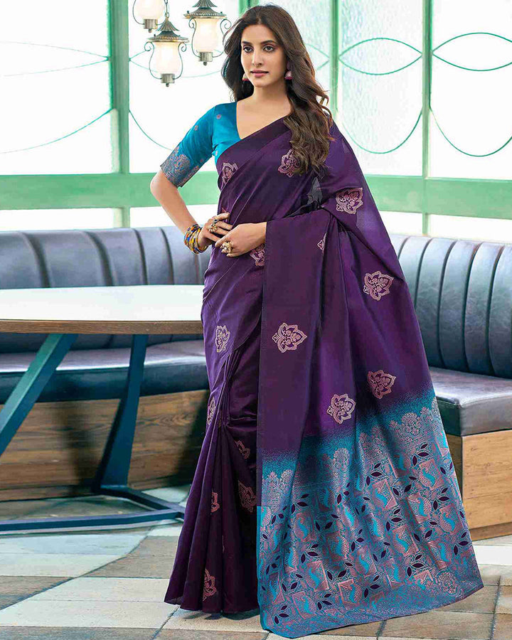 Designer Purple Color All Over Jacquard Banarasi Silk Saree