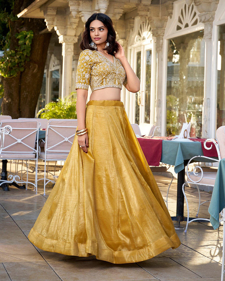 Haldi Special Mustard Color Goldie Silk Lehenga Choli