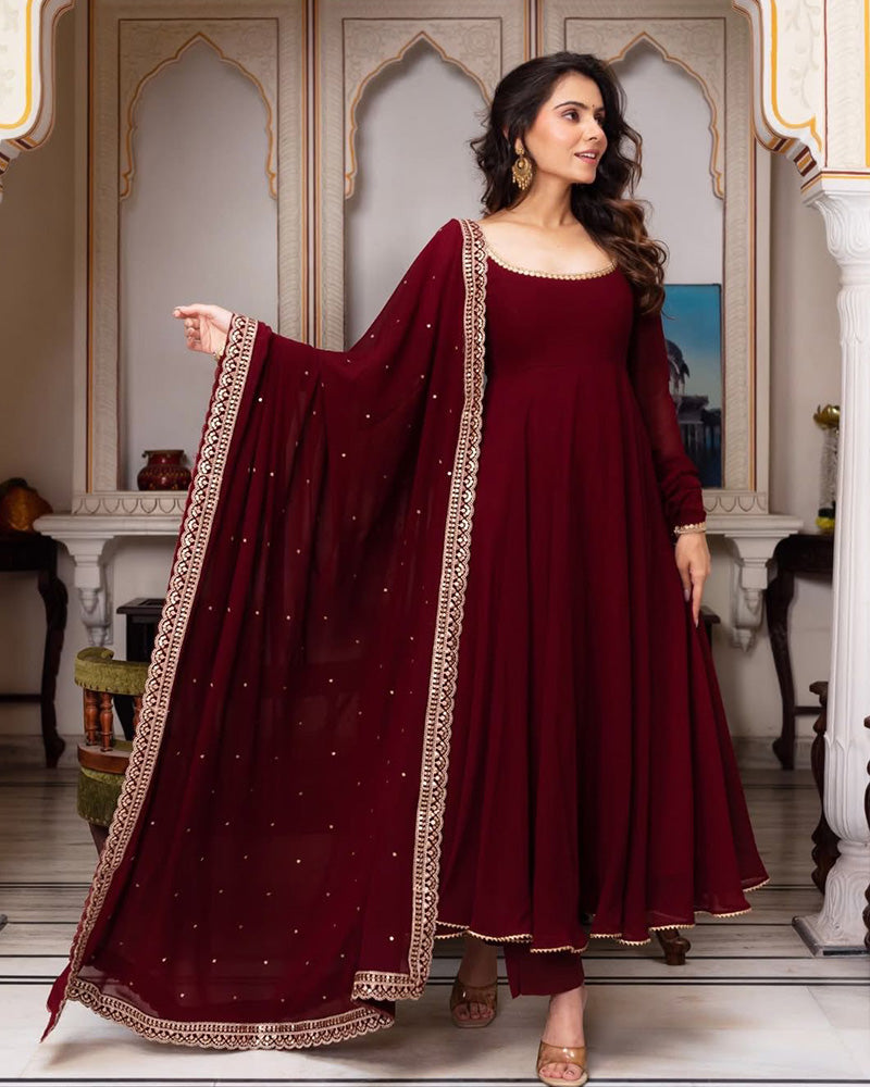 Maroon Color Faux Georgette Anarkali Suit