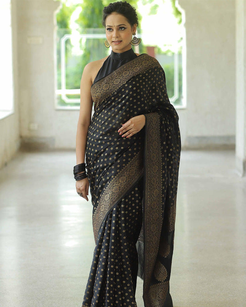 Designer Black Color Jacquard Banarasi Silk Saree