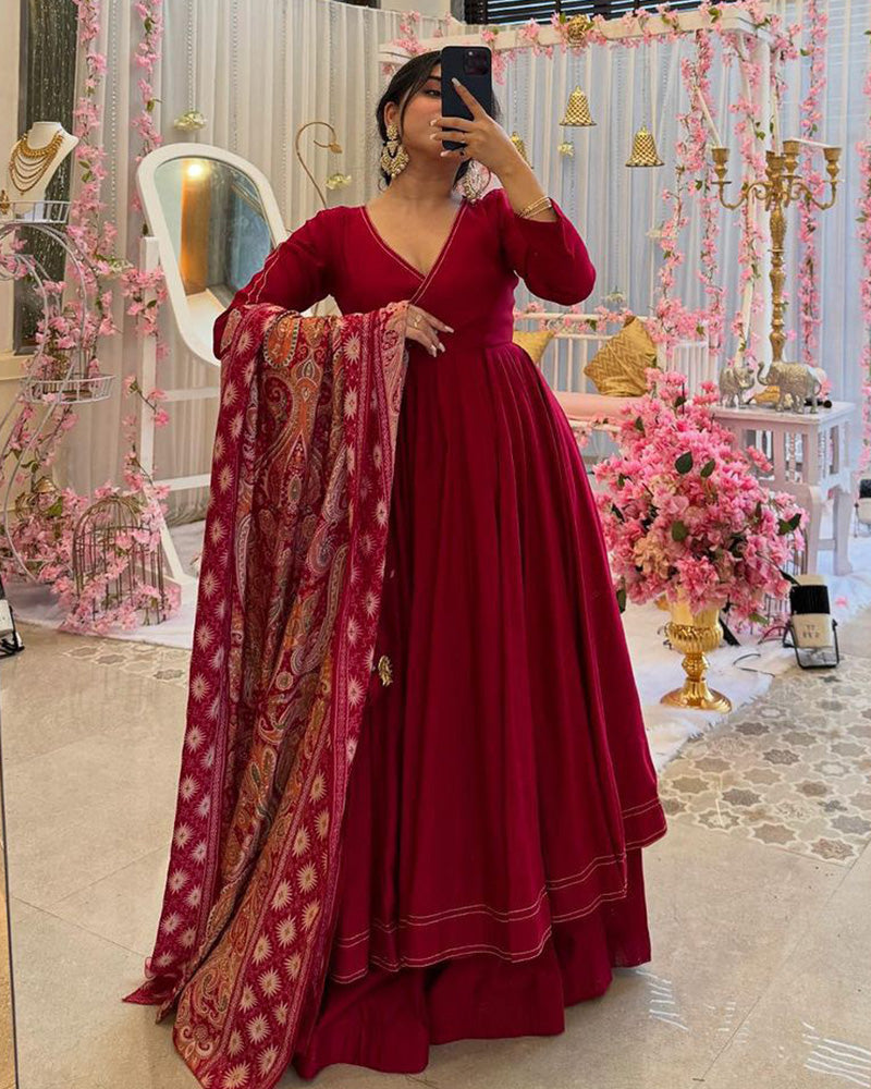 Maroon Color Pure Chinon Anarkali Suit