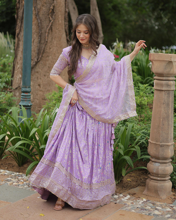 Lavender Color Designer Pure Dyable Viscose Jacquard Lehenga Choli