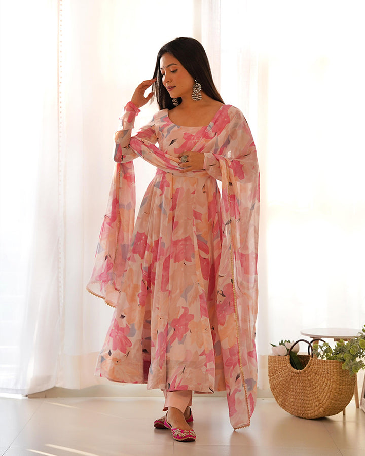 Baby Pink Color Georgette Anarkali With Pant And Dupatta