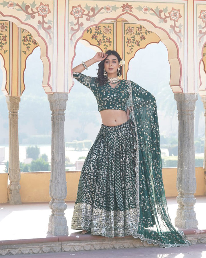 Beautiful Green Color Pure Viscose Jacquard Lehenga Choli