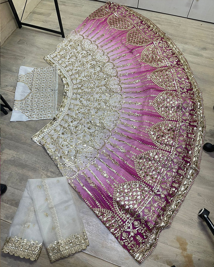 Kiara Advani Style Pink And White Color Georgette Bridal Lehenga Choli