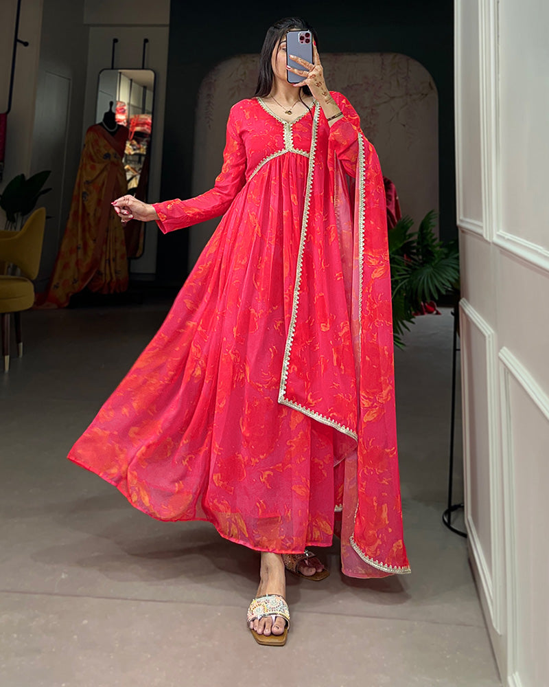 Pink Color Designer Alia Cut Georgette Gown with Dupatta