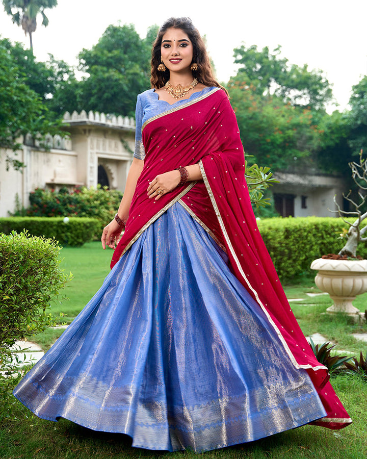 Designer Blue Color Kanchipuram Lehenga Choli