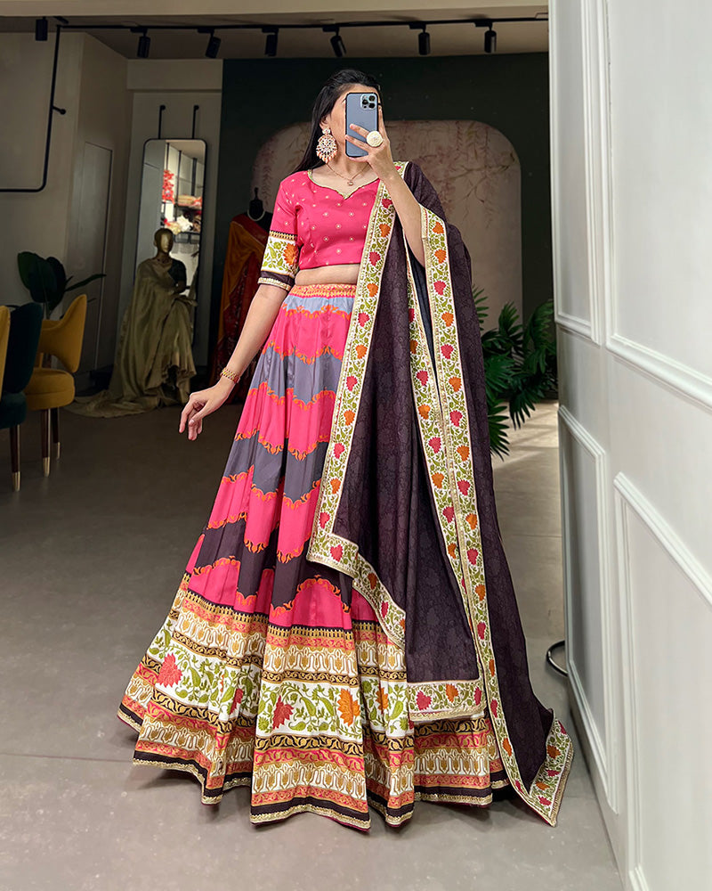 Pink Color Vaishali silk Printed Lehenga Choli