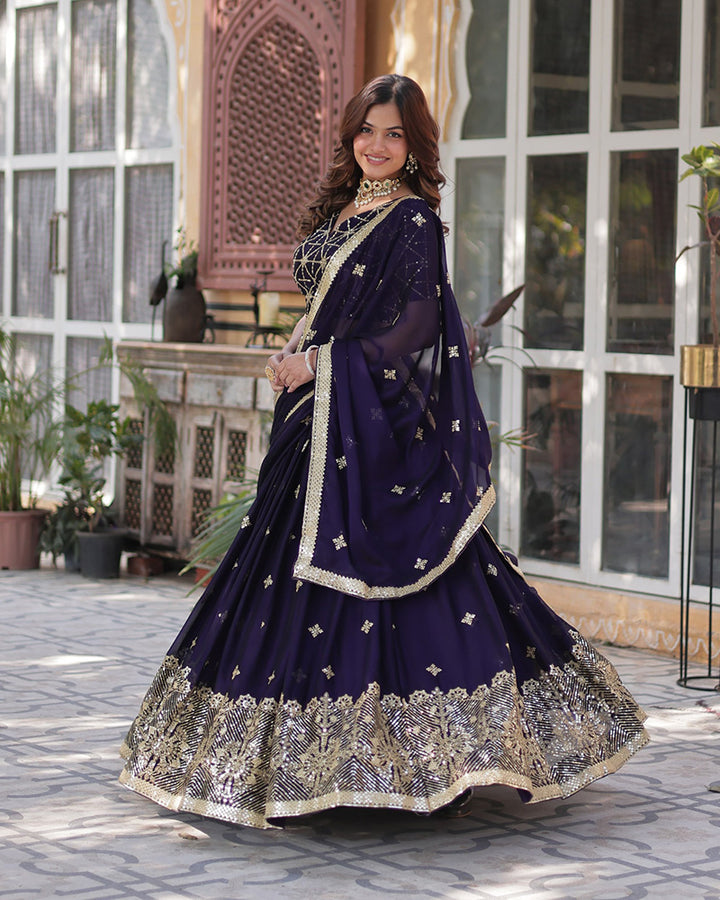 Dark Purple Color Rangoli Silk Sequence And Embroidered Lehenga Choli