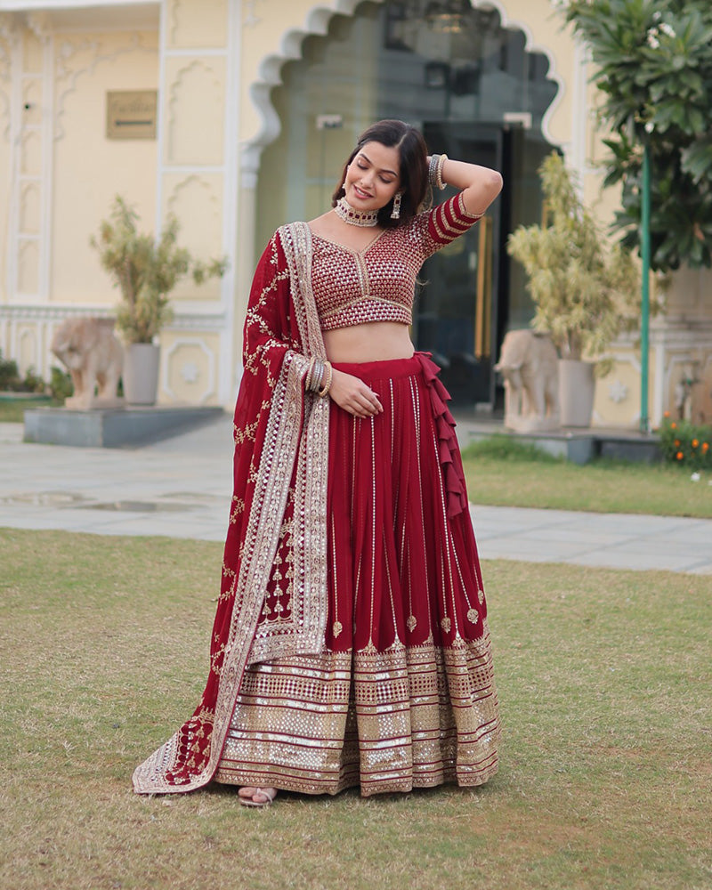 Designer Maroon Color Blooming Lehenga Choli With Beautiful Dupatta