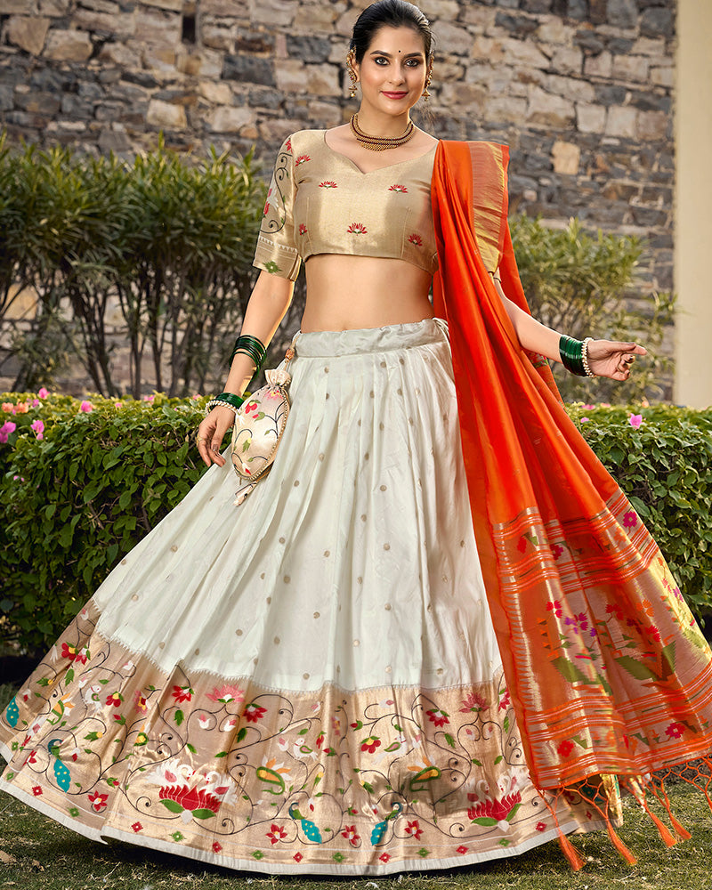 Designer White Color Jacquard Paithani Lehenga Choli