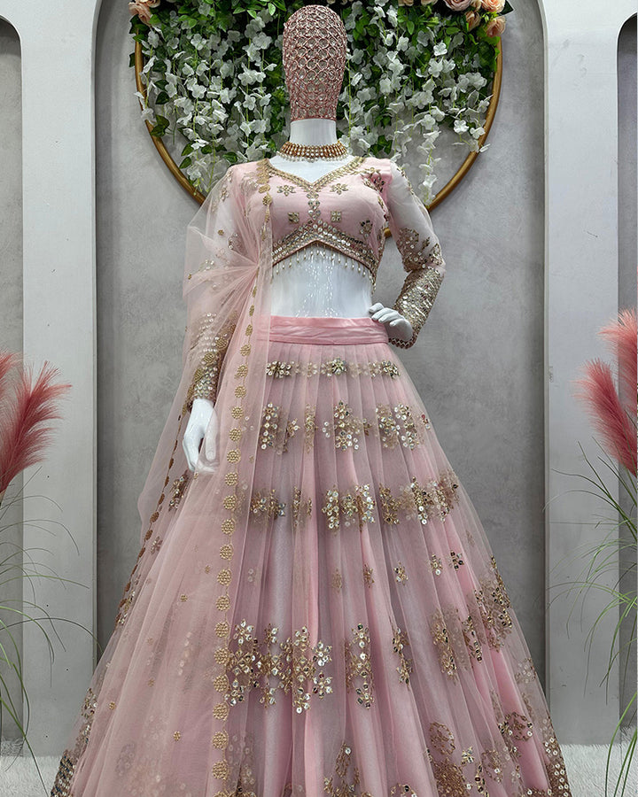 Baby Pink Color Butterfly Net Sequence Lehenga Choli