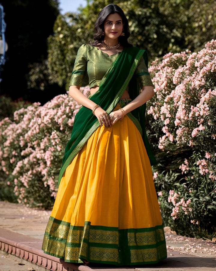 Designer Yellow Color Kanchipuram Silk Lehenga Choli