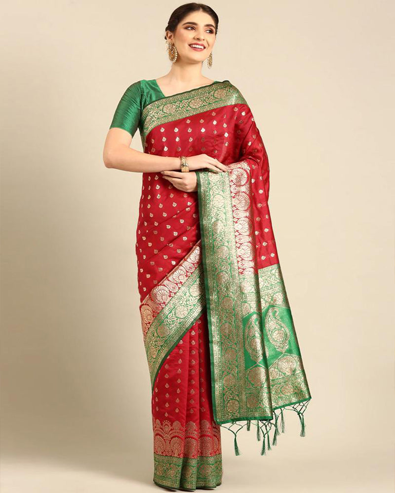 Designer Red Color Jacquard Banarasi Silk Saree