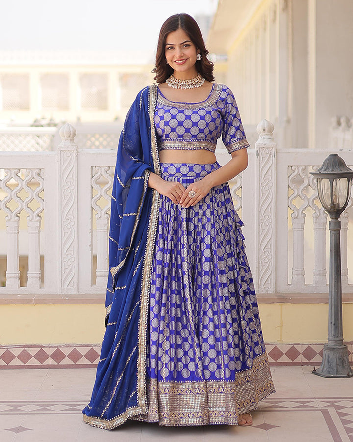 Blue Color Designer Pure Dyable Viscose Jacquard Lehenga Choli