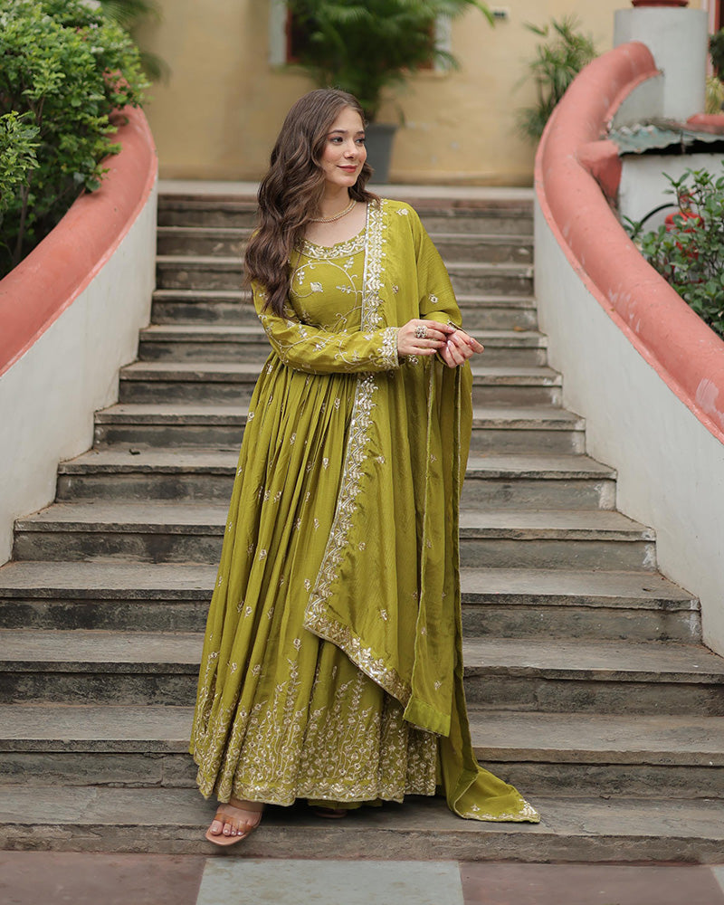 Parrot Color Chinon Embroidered Sharara Suit