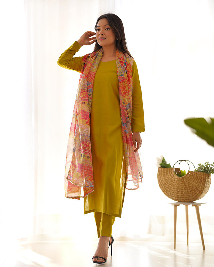 Yellow Color Viscose Three Piece Salwar Suit