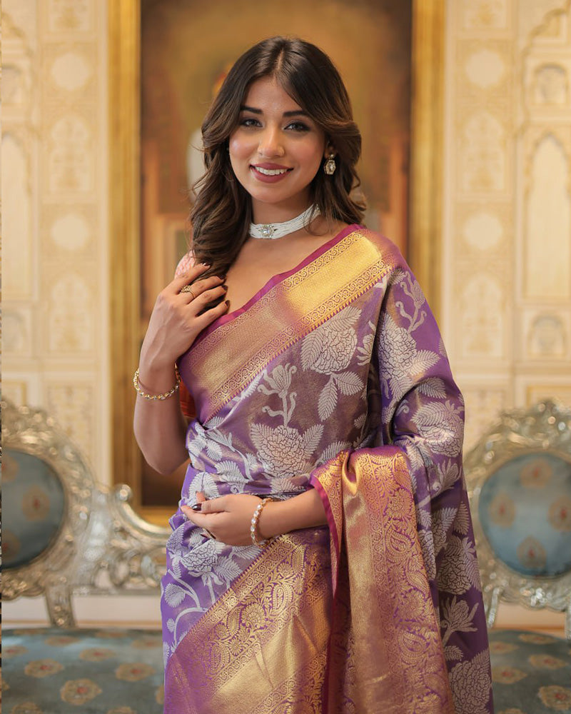 Designer Kanjivaram Silk Purple Color Saree