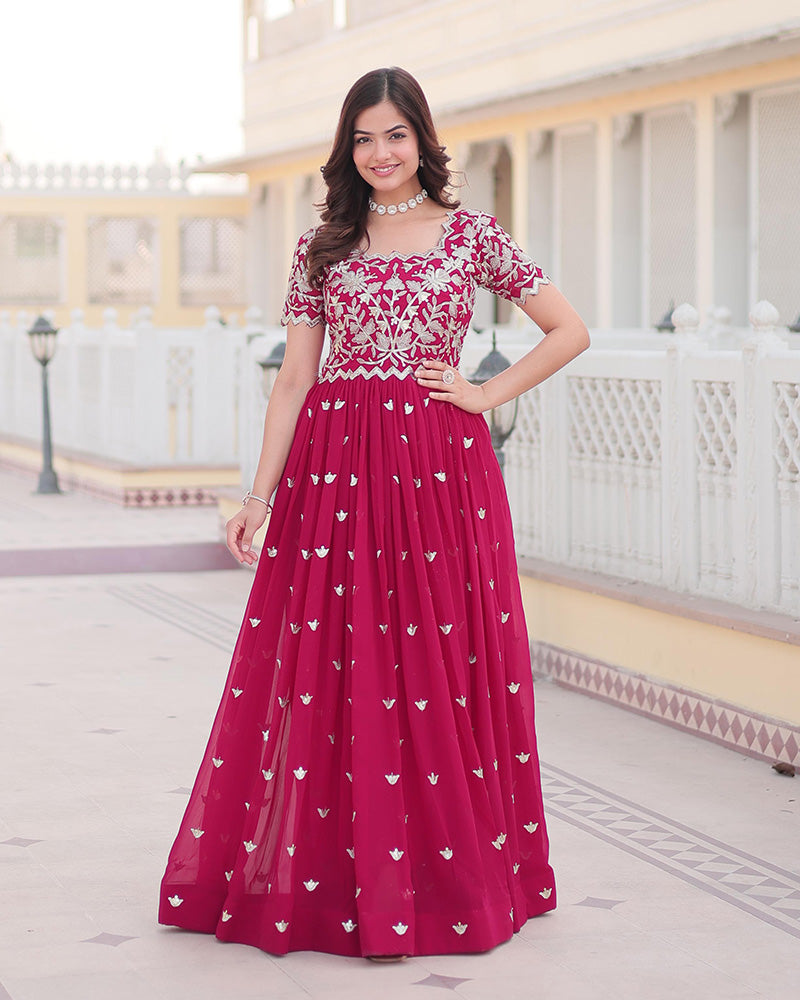 Beautiful Rani Pink Color Embroidered Anarkali Gown