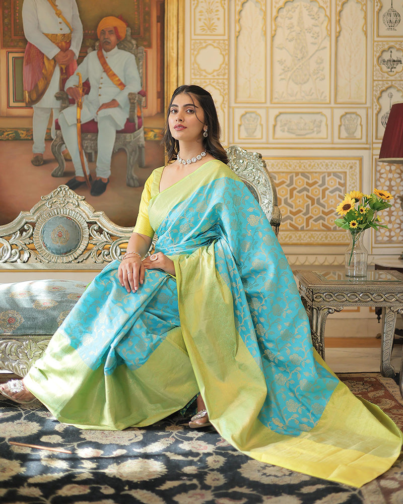 Designer Kanjivaram Silk Sky Blue Color Saree