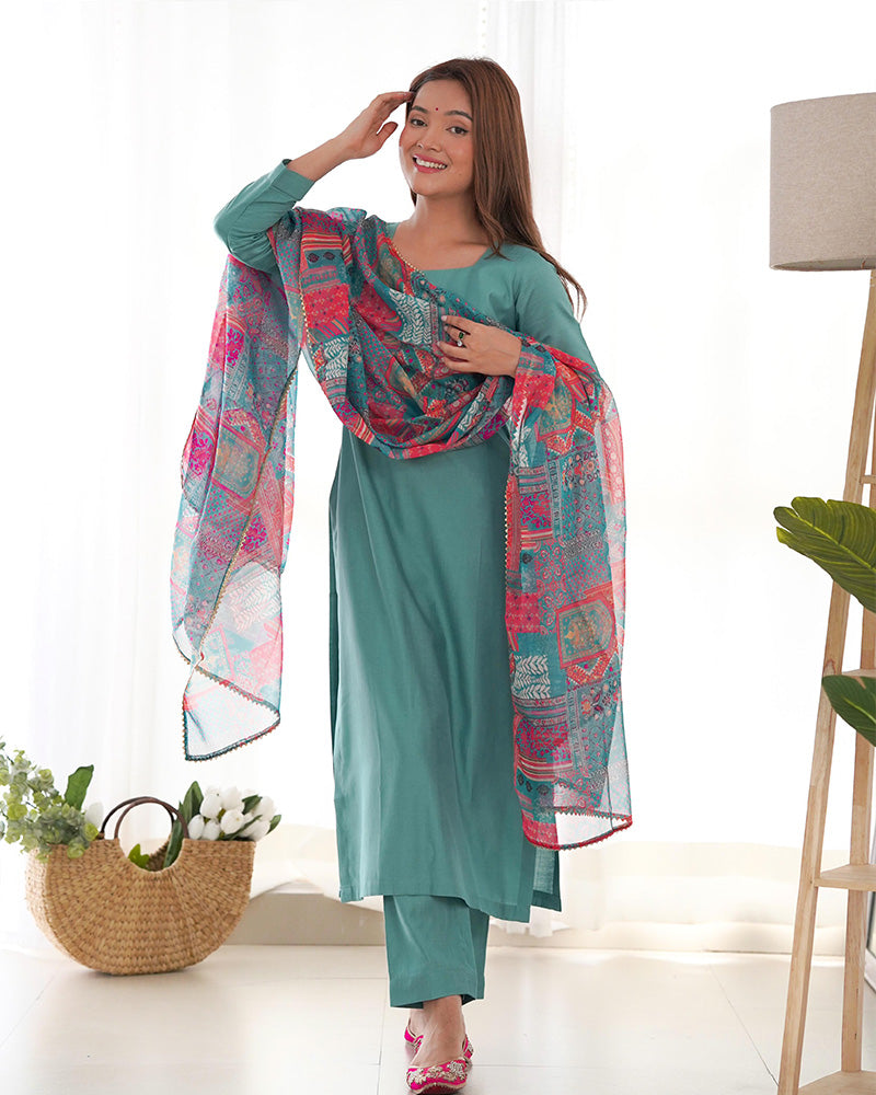 Sea Green Color Viscose Three Piece Salwar Suit