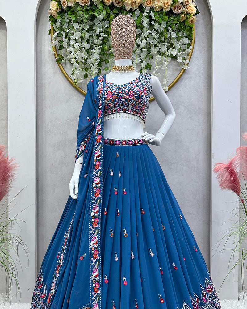 Royal Blue Georgette Sequence Work Lehenga Choli