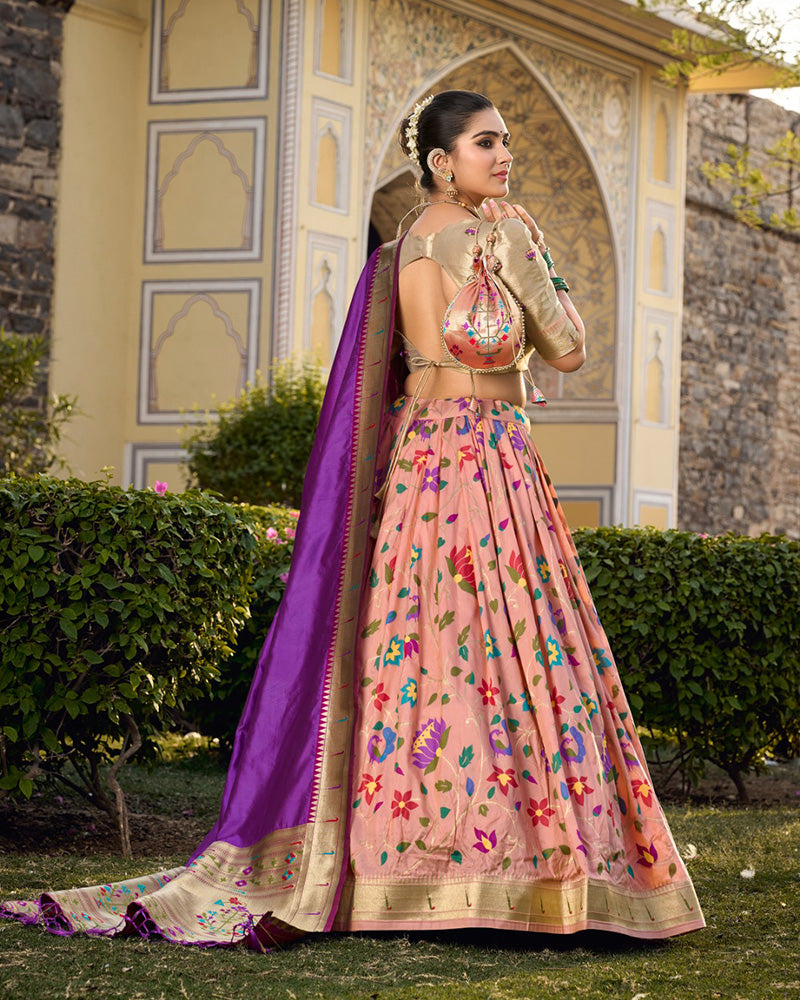 Designer Peach Color Jacquard Paithani Lehenga Choli