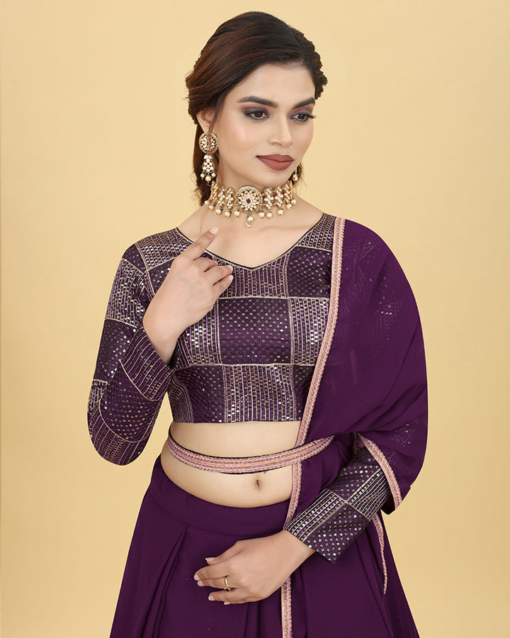 Designer Wine Color Georgette Full Flair Lehenga Choli