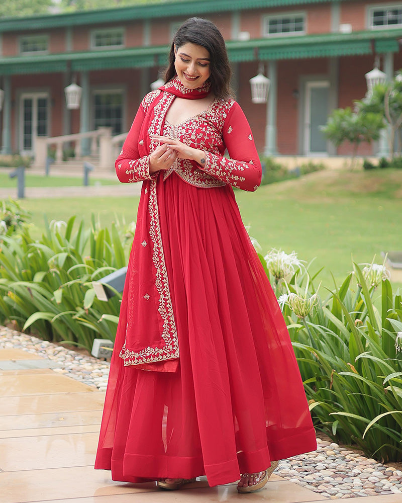 Designer Pink Color Anarkali Gown With Embroidery Dupatta