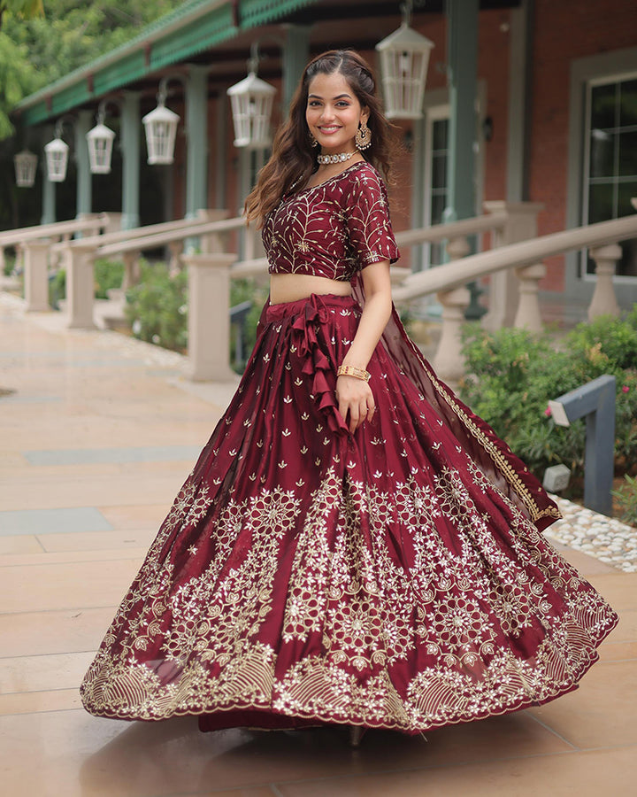 Maroon Color Rangoli Silk Sequence And Embroidered Lehenga Choli