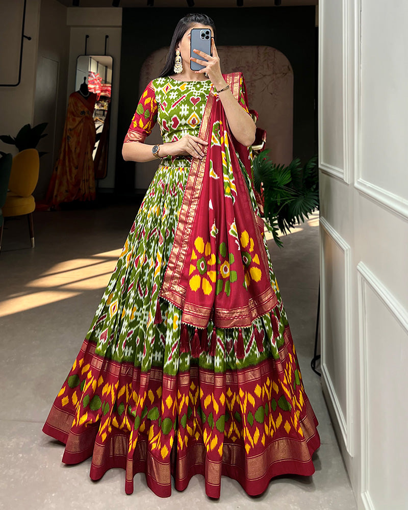Mehndi Color Tussar Silk Designer Lehenga Choli
