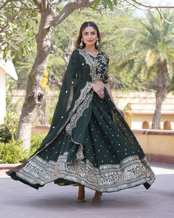 Wedding Wear Green Color Georgette Embroidery Lehenga Choli