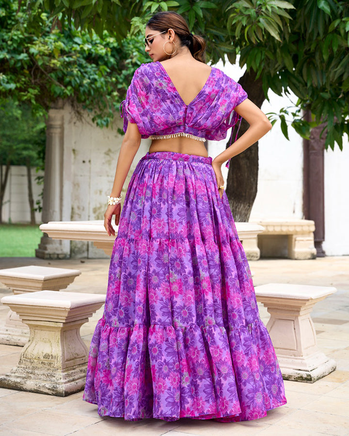 Purple Color Chiffon Floral Printed Lehenga Choli