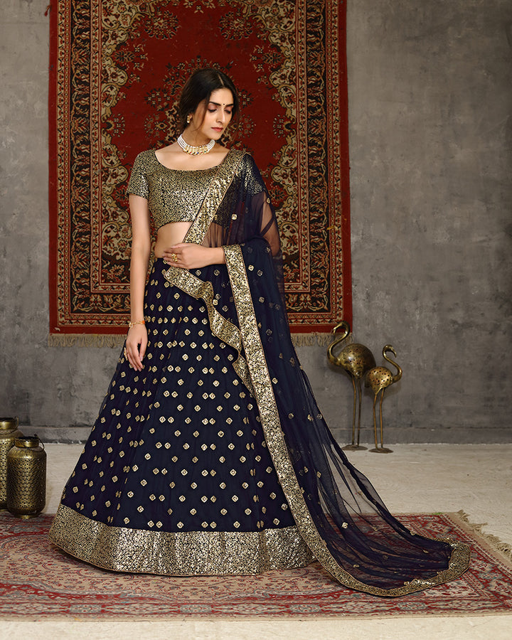 Navy Blue Color Sequence Embroiderd Net Lehenga Choli