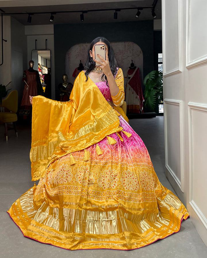 Yellow Color Digital Print Gaji Silk Lehenga Choli