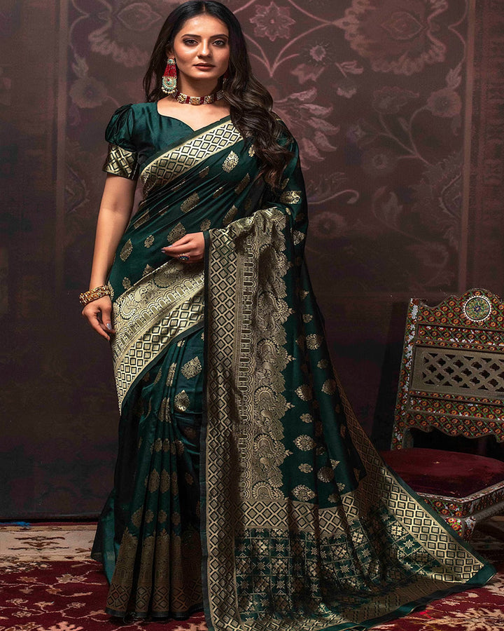 Designer Dark Green Color Jacquard Banarasi Silk Saree