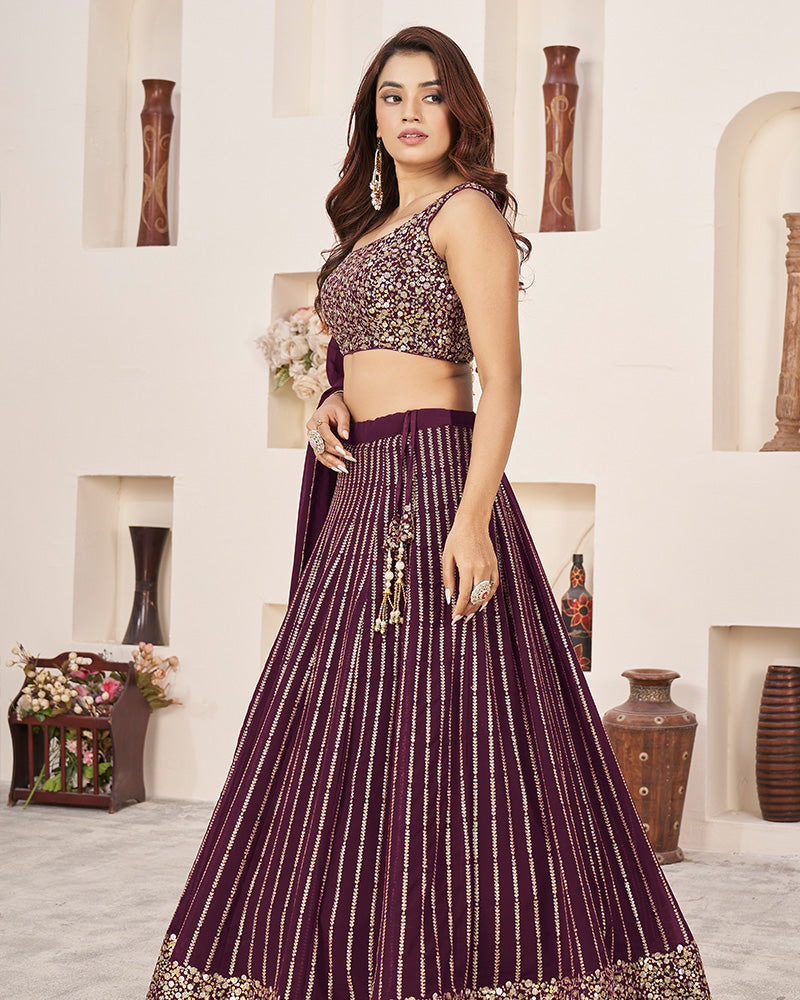 Wine Color Georgette Embroidery Lehenga Choli