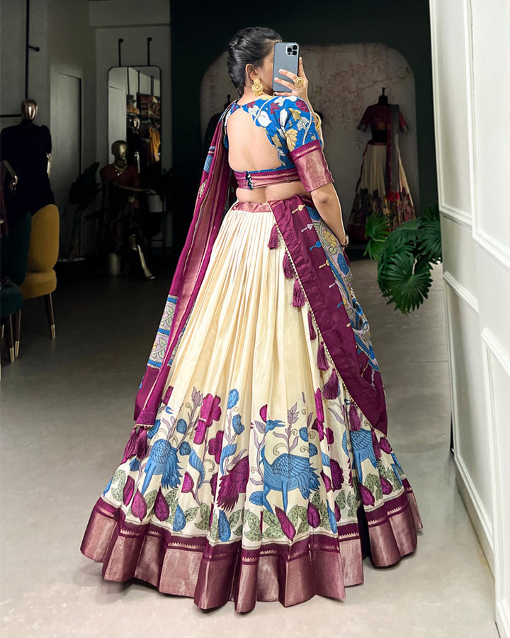 Designer Off-White Color Jacquard Dola Silk Lehenga Choli