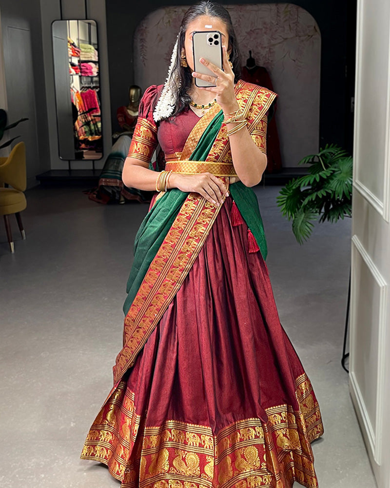 Maroon Color Narayan Pet Cotton Full Flair Lehenga Choli