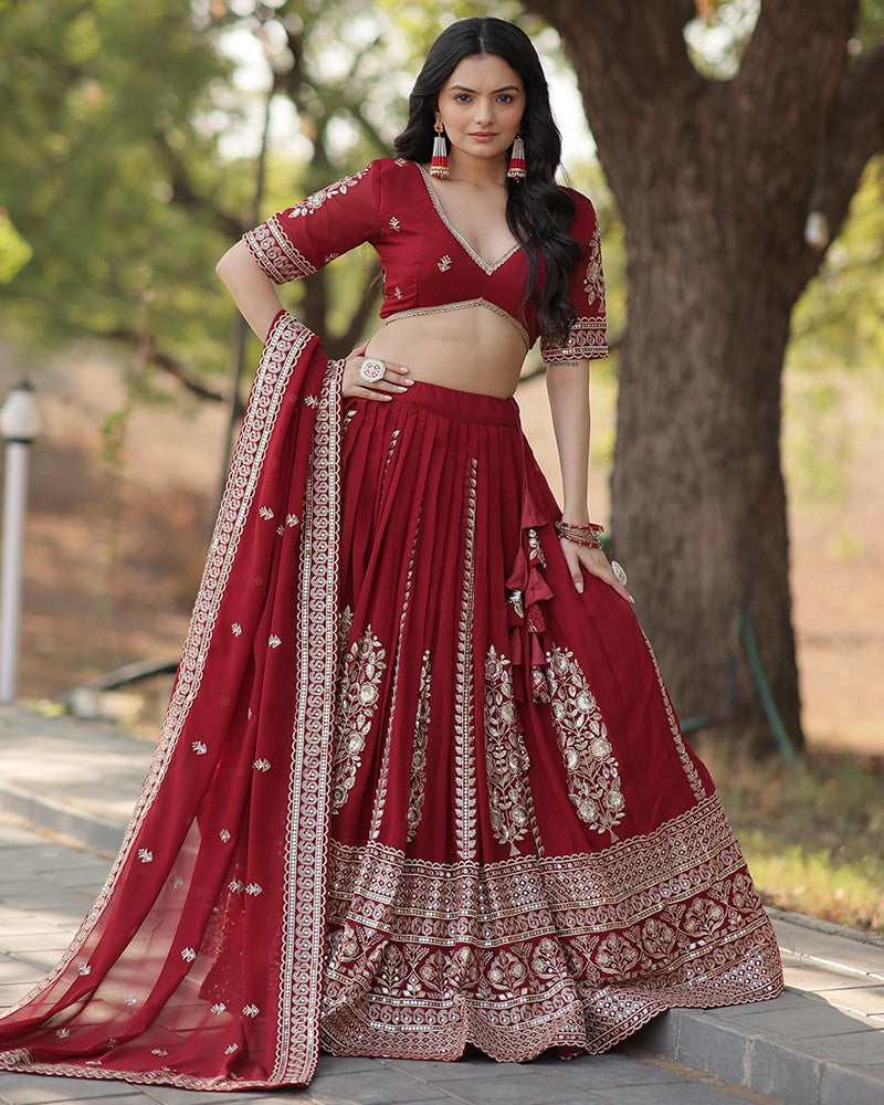 Designer Red Color Blooming Lehenga Choli With Beautiful Dupatta