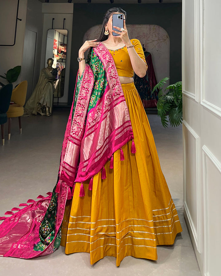 Mustard Yellow Color Pure Cotton Lehenga Choli