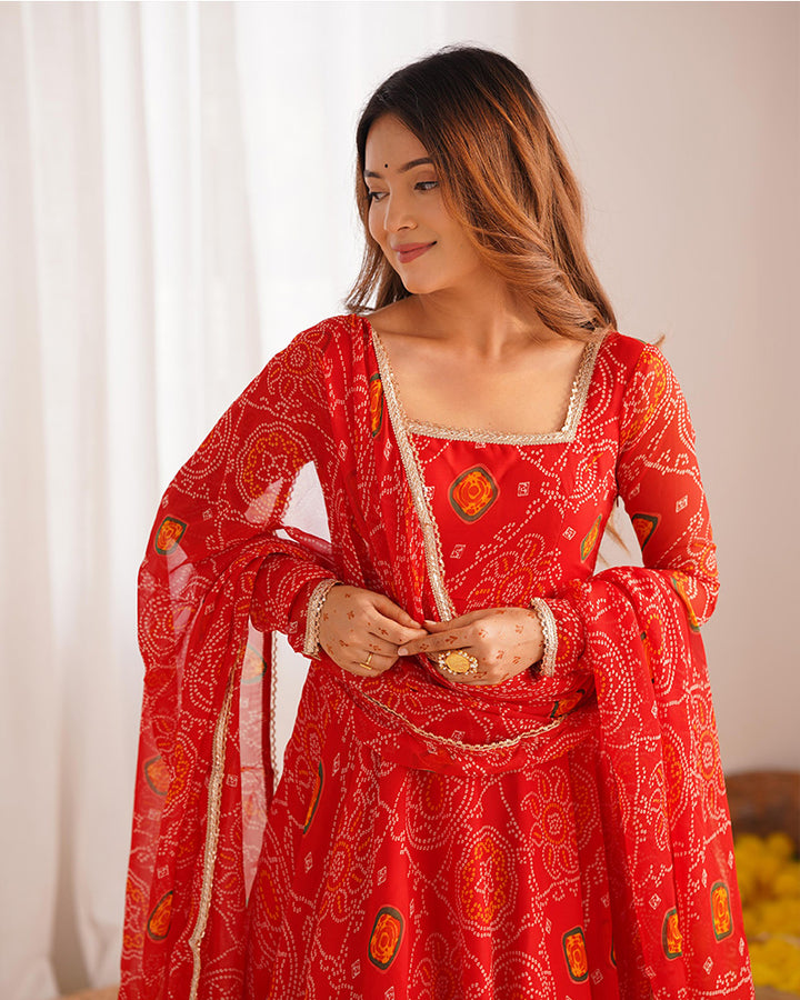 Red Color Soft Chiffon Anarkali Gown With Dupatta