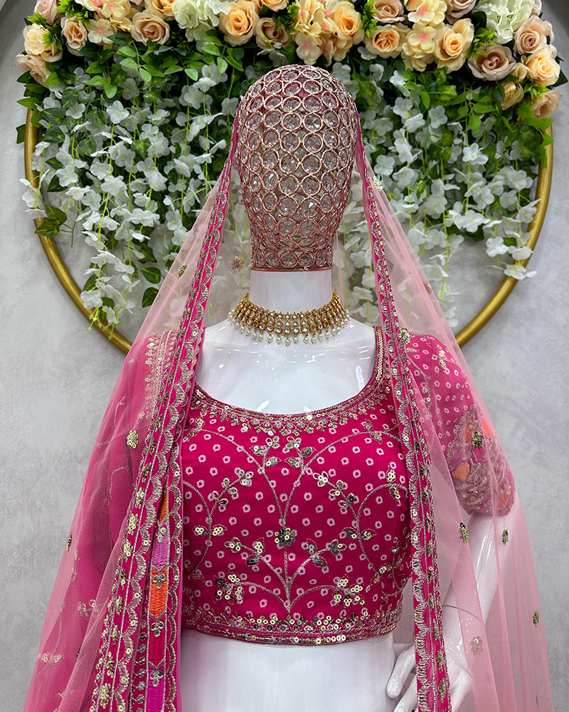 Pink Color Georgette Embroidery Lehenga Choli