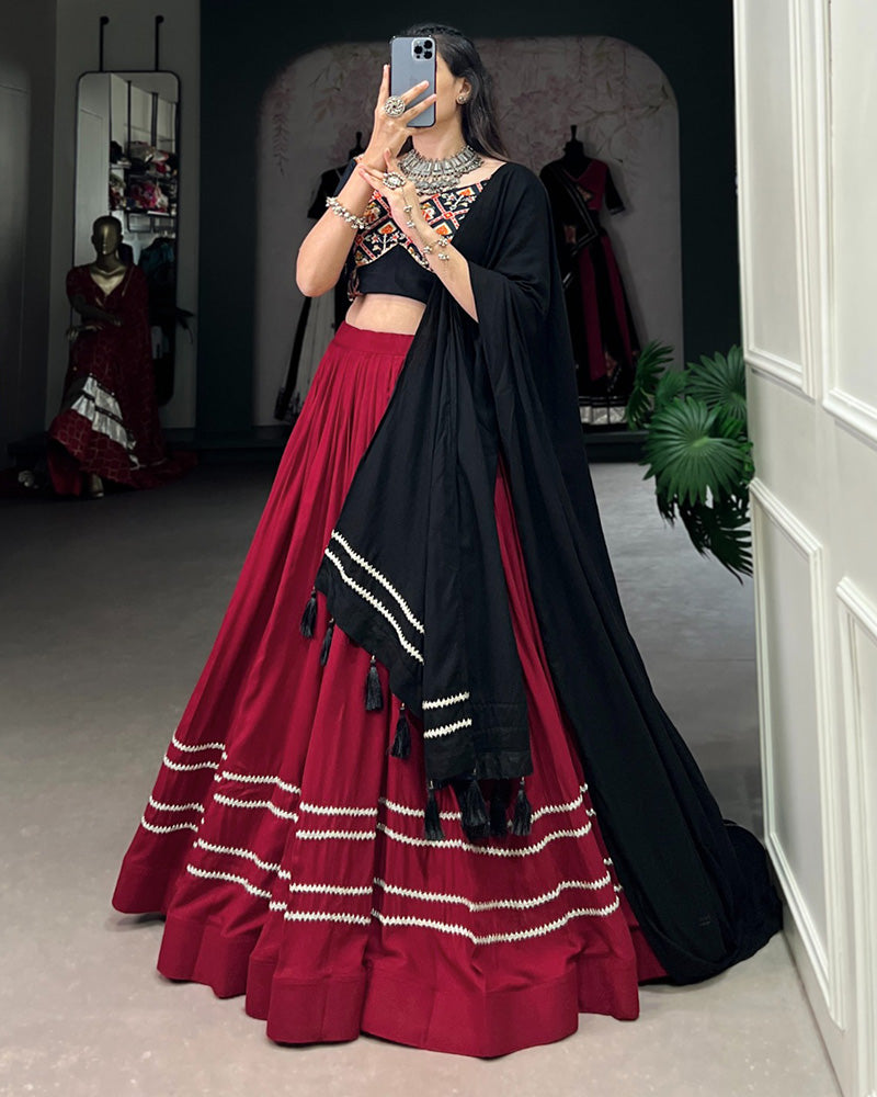 Navratri Wear Maroon Color Rayon Lehenga Choli