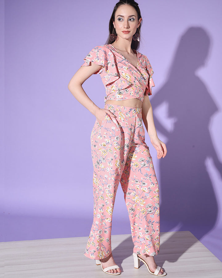 New Design Baby Pink Color Crape Silk Co-Ord Set